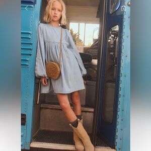 NWT Mango Light Blue Flower Embroided Denim Dress